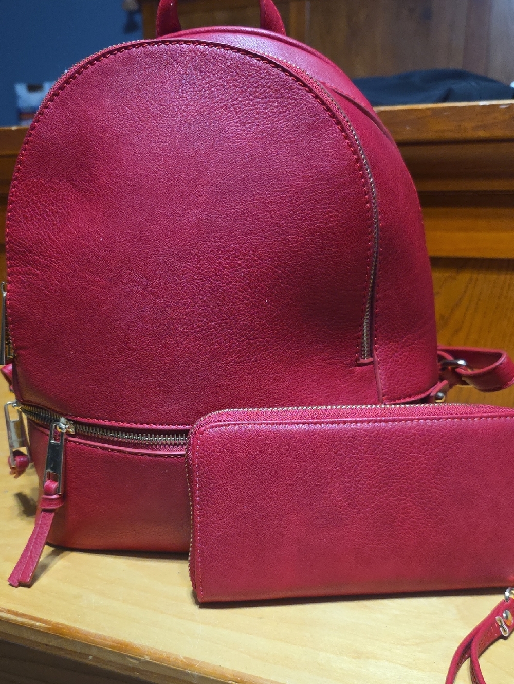 Women’s Small Red Backpack with Matching Wallet